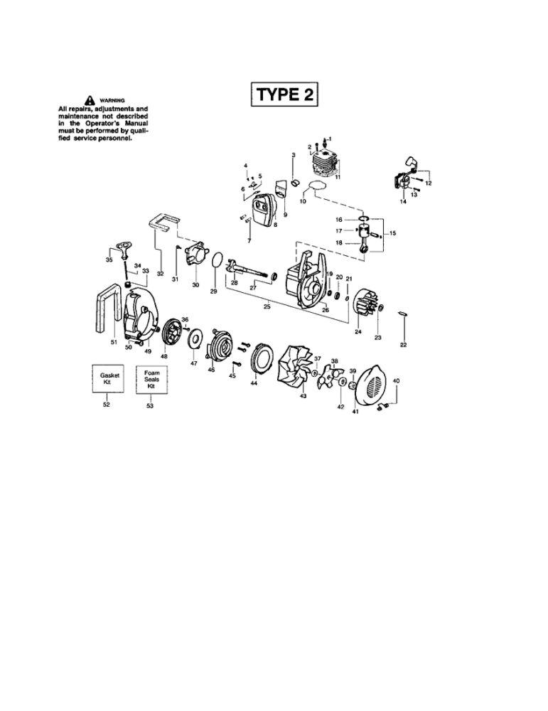 Crankshaft/Cylinder/Crankcase Diagram and Parts List for BV1800 Type 2 Weed Eater Leaf Blower / Vacuum